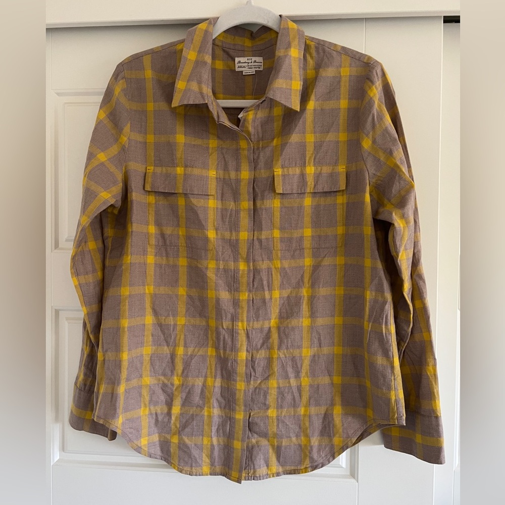 Madewell Women’s Brown Windowpane Plaid Shirt 100% Cotton Size M NWT